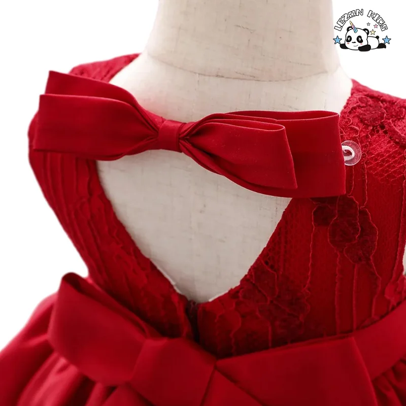 LEZONKIDS - New Design Satin Mesh Baby Girl Dress 2-14 Years Cute Floral Print Lace Decoration Short Length Sweet Style Party Dress